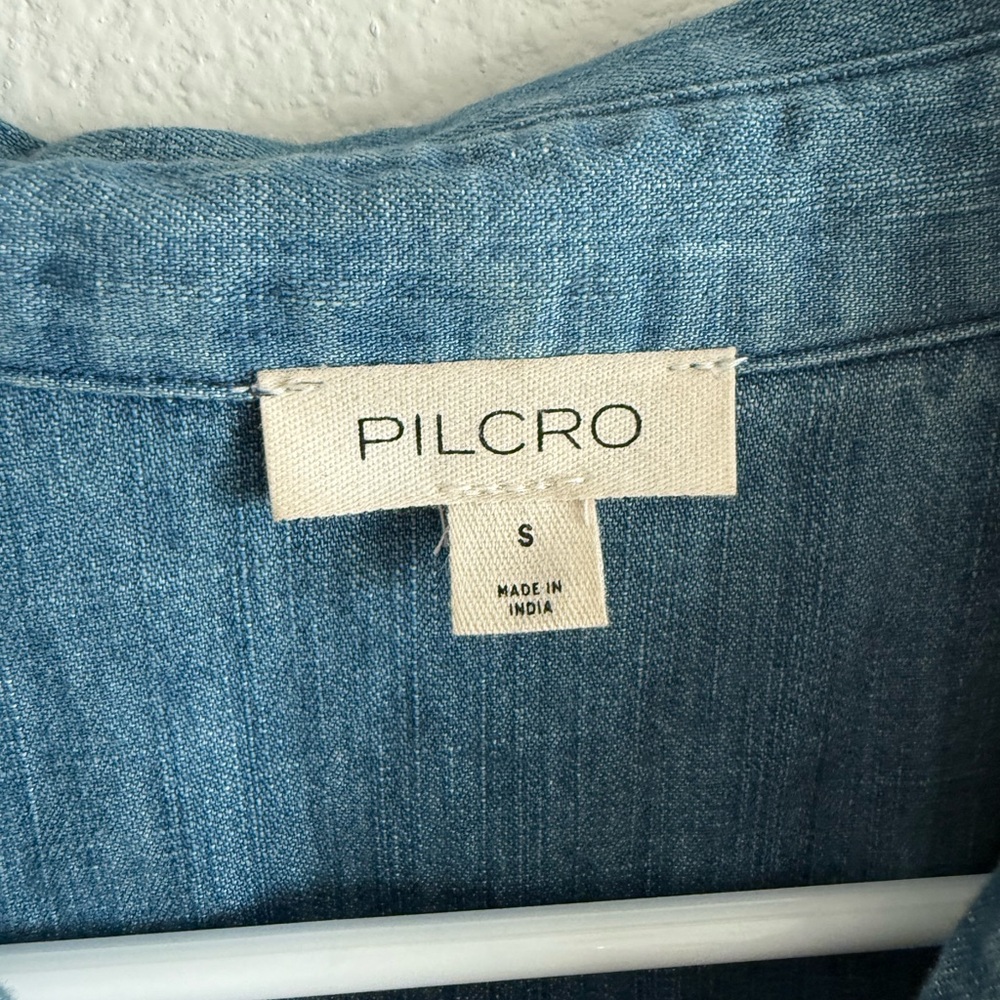 Pilcro Blue Denim Button Down Shirt with Silver Embellishments - Picture 5 of 6